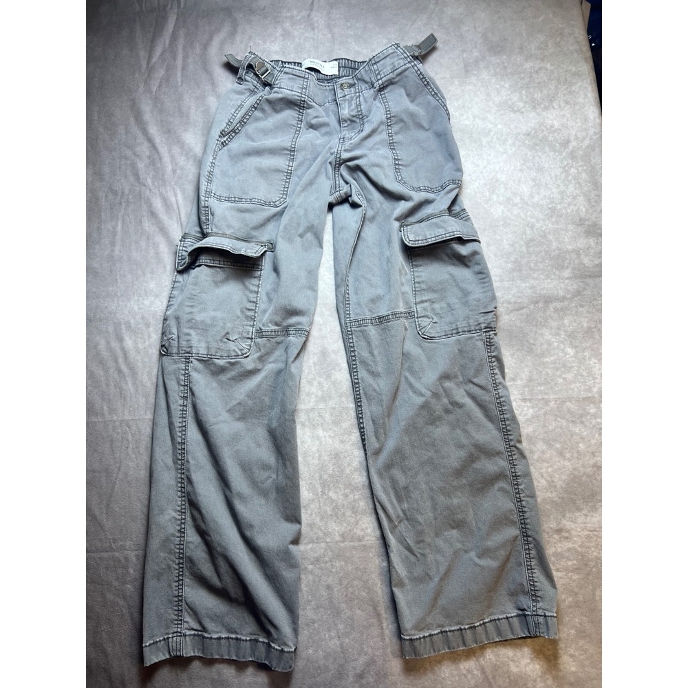 Hollister Low-Rise Baggy Womens Cargo Pants 26 Gray Y2K Streetwear Utility Pants